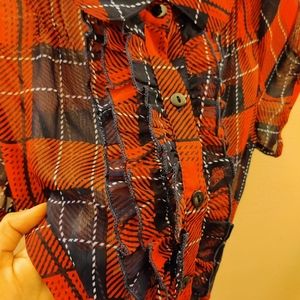 Puff sleeve ruffle color checkered chiffon dress